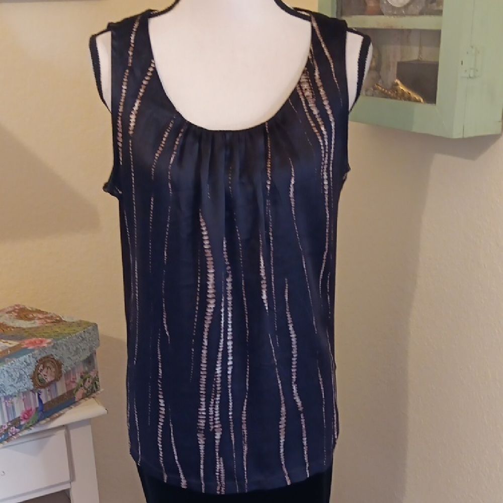 Chico's Black Silk Sleeveless Tank Top with Metallic Accents